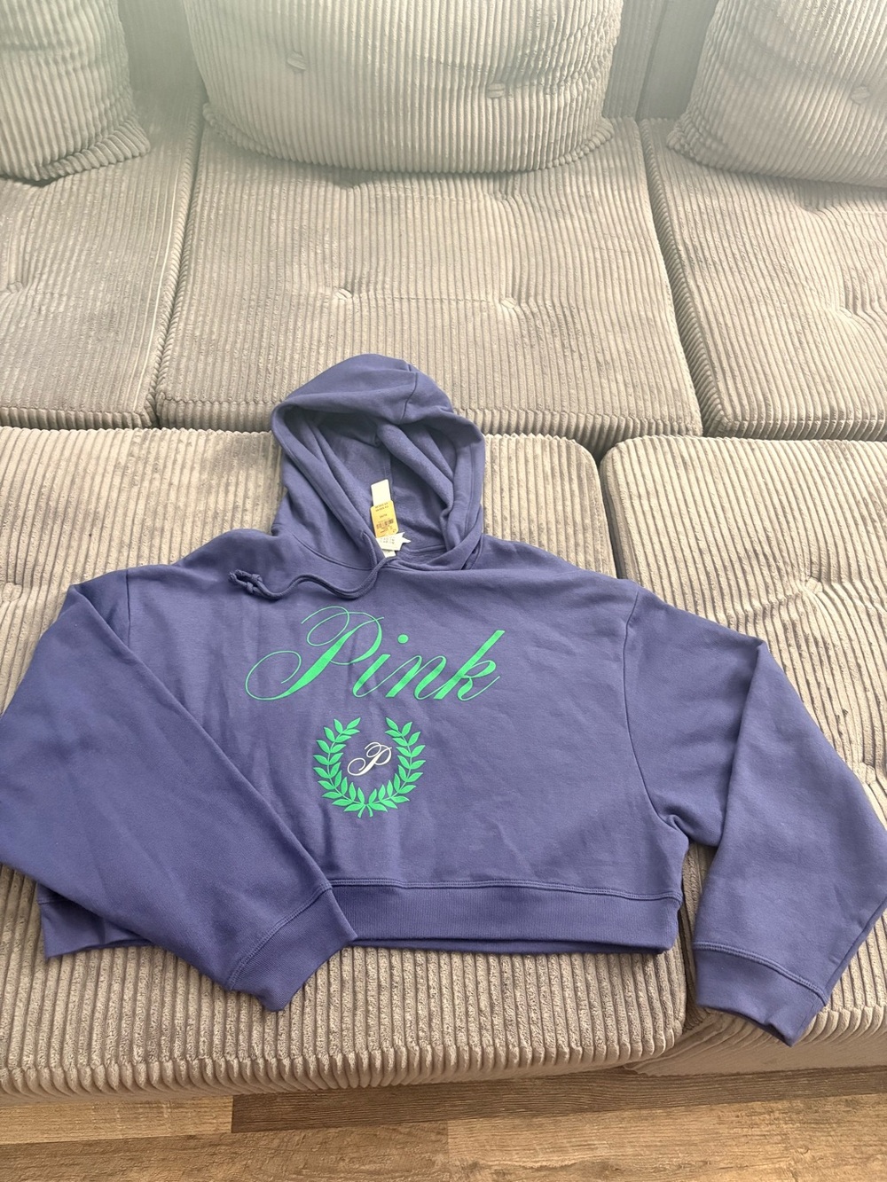 PINK Victoria's Secret NAVY Hoodie with Green Logo NWT XL